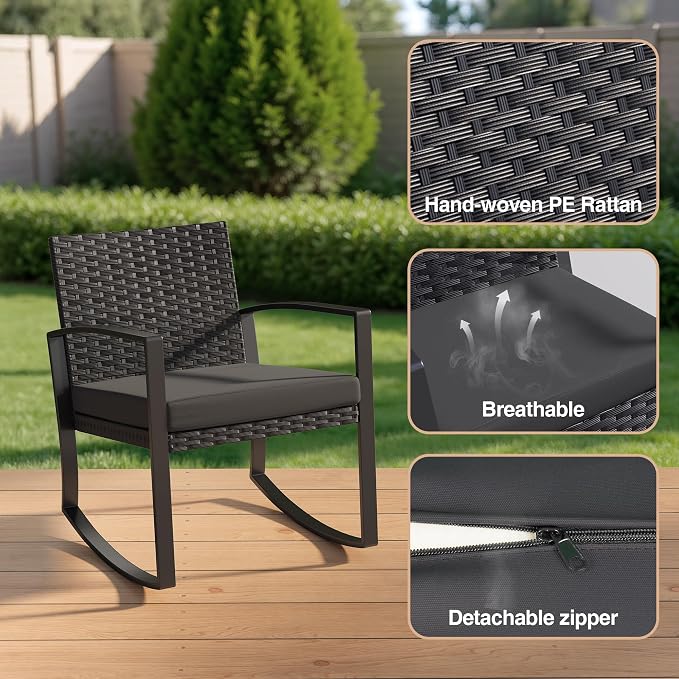 Qsun 3 Pieces Patio Furniture Set Rocking Bistro Set, Outdoor Patio Furniture - Image 4