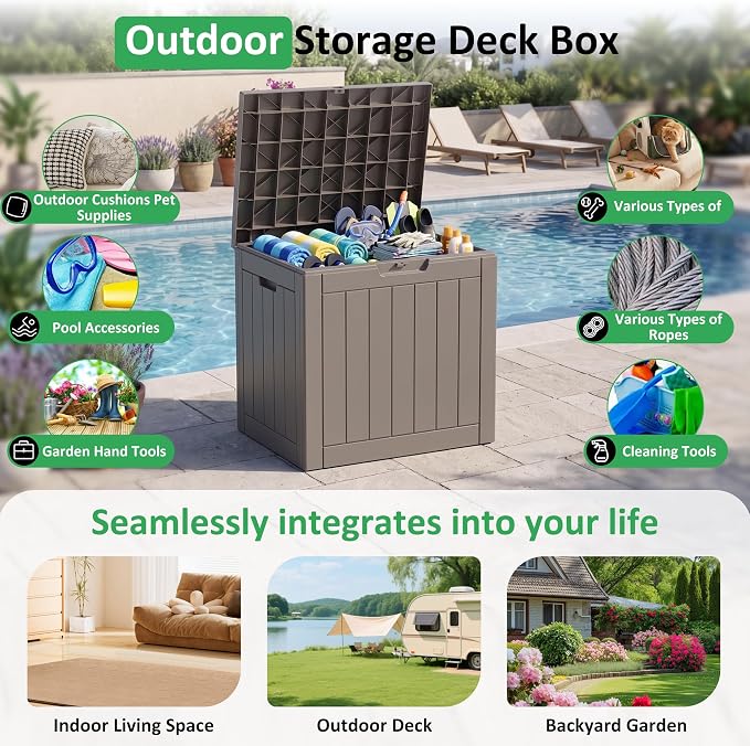 40 Gallon Lockable Outdoor Deck Box, Waterproof Weatherproof Resin Storage - Image 5
