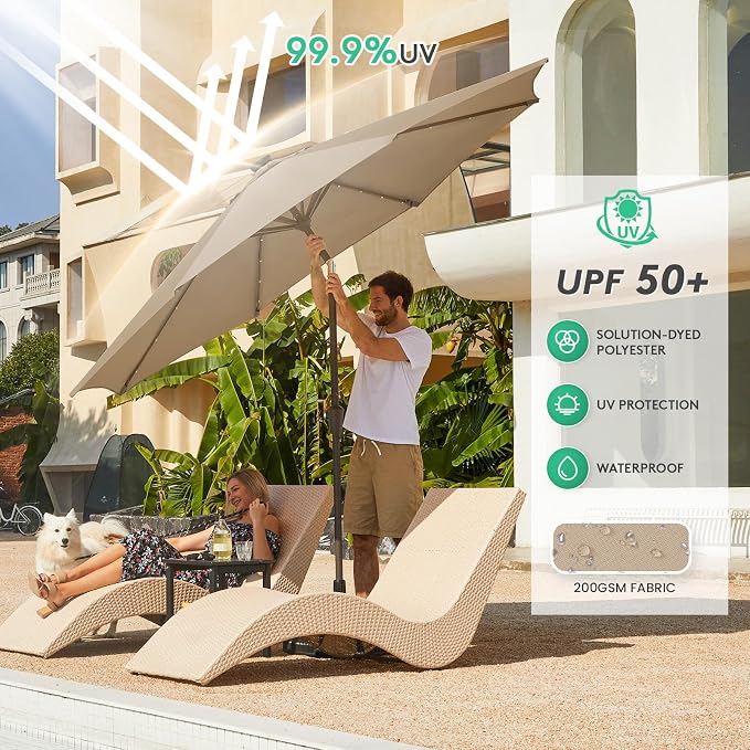 JEAREY 9' Patio Umbrella with Solar Lights, LED Umbrella, Tilt & Crank UV - Image 6