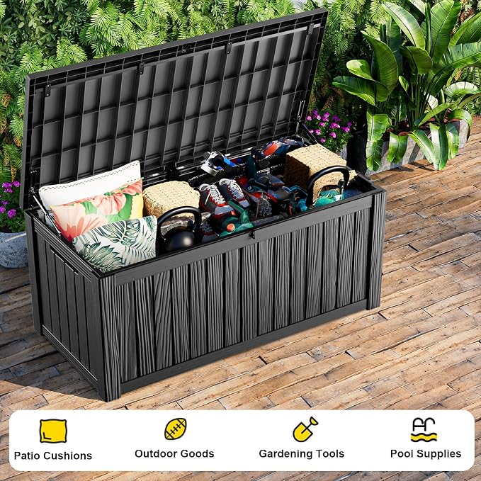 200 Gallon Large Outdoor Storage Box, UV Resistant Resin Deck Box, Hydraulic - Image 4