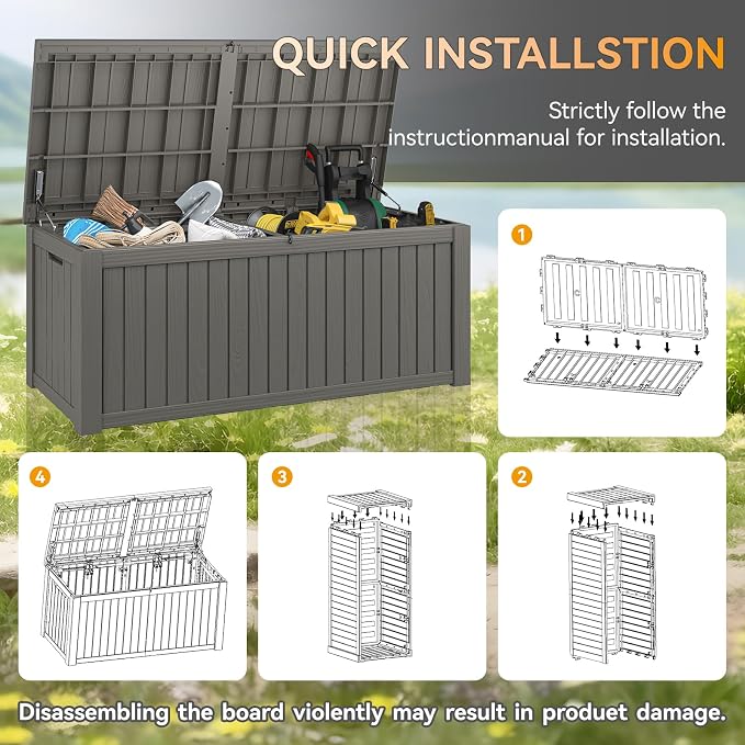 Outdoor Storage Box, 230 Gallon Large Outdoor Resin Deck Box, Storage - Image 6