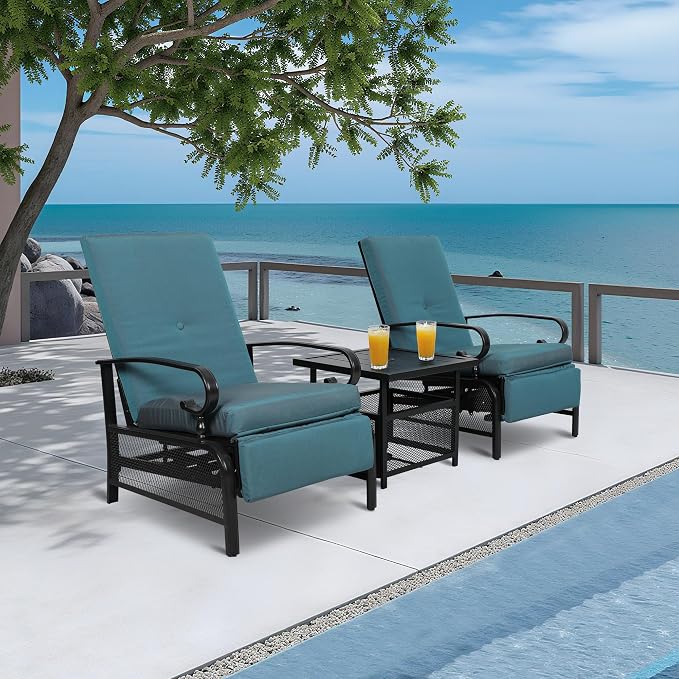 Incbruce 3 Pieces Outdoor Lounge Recliner Set, 2 Adjustable Metal Recliner Sofa - Image 2