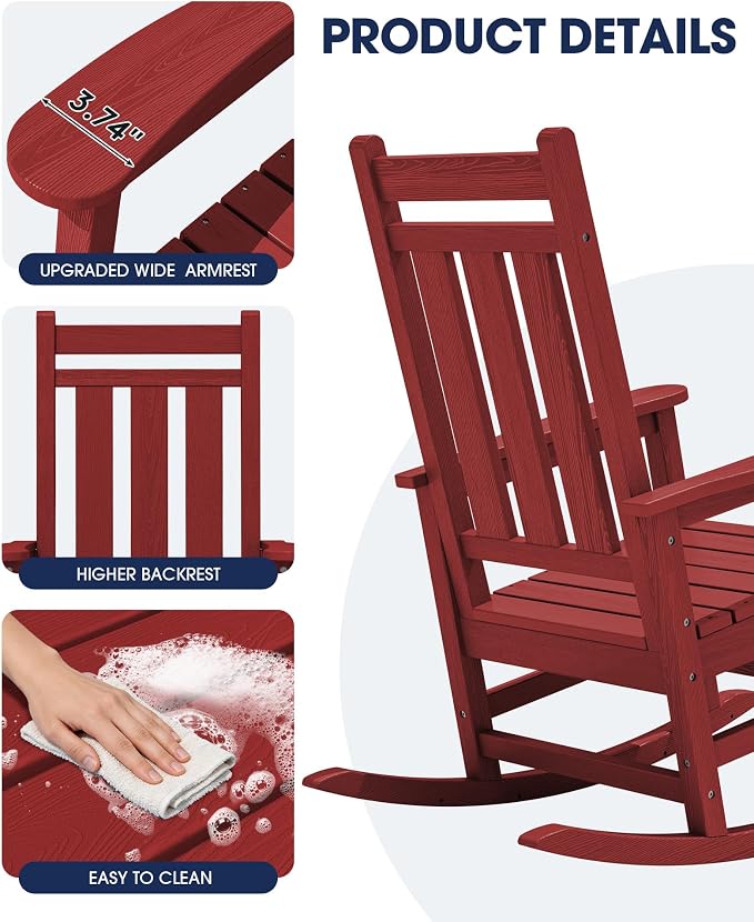 Oversized Outdoor Rocking Chair Set of 4, HDPE Patio Rockers - Image 7