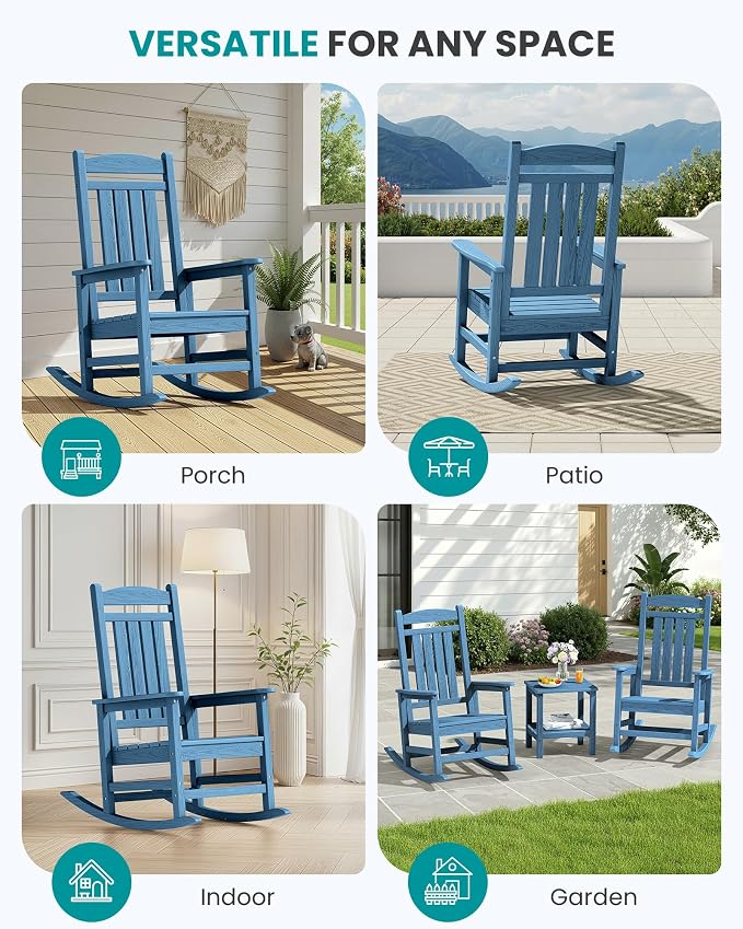 SERWALL Outdoor Rocking Chair Set of 4, Oversized Patio Rocking Chair, Porch - Image 9