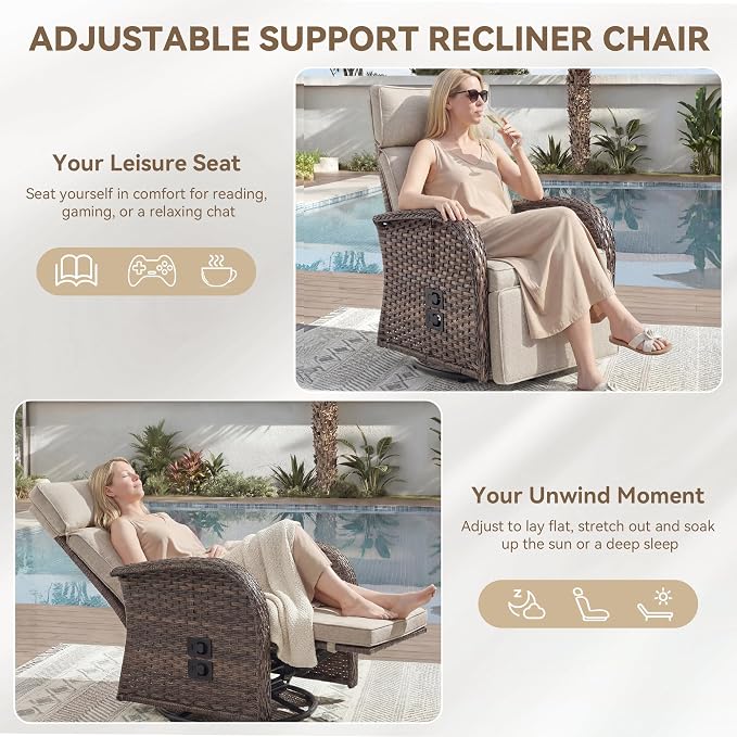 3 Pieces Zero Gravity Patio Swivel Recliner Chairs Set of 2 - Image 5