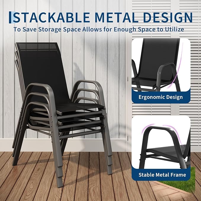 Stackable Outdoor Patio Dining Chairs Set of 4 – High Back Textilene Chairs - Image 4
