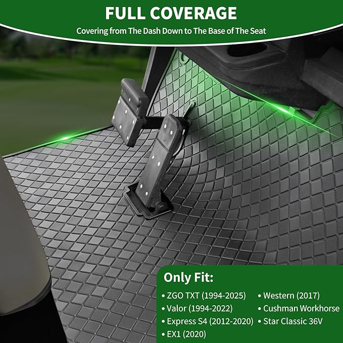 Golf Cart Floor Liner Mat 8mm Thick Rubber Full Coverage Fit for EZGO TXT (1994-2025), Express S4 (2012-2020), Cushman Workhorse, EX1 (2020), Valor, Navitas, Some Star Carts Mats Replacement