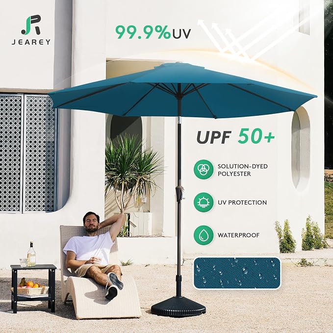JEAREY 9FT Outdoor Patio Umbrella, Market Umbrella, Lake Blue | Outdoor Table - Image 3