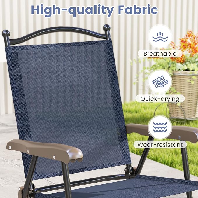 GIANTEX Set of 2 Patio Folding Chairs, Outdoor Patio Dining Chairs w/Armrest - Image 4