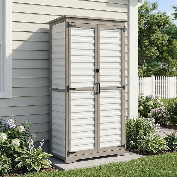 Outdoor Storage Cabinet, Wood & Plastic Garden Shed by PETSCOSSET