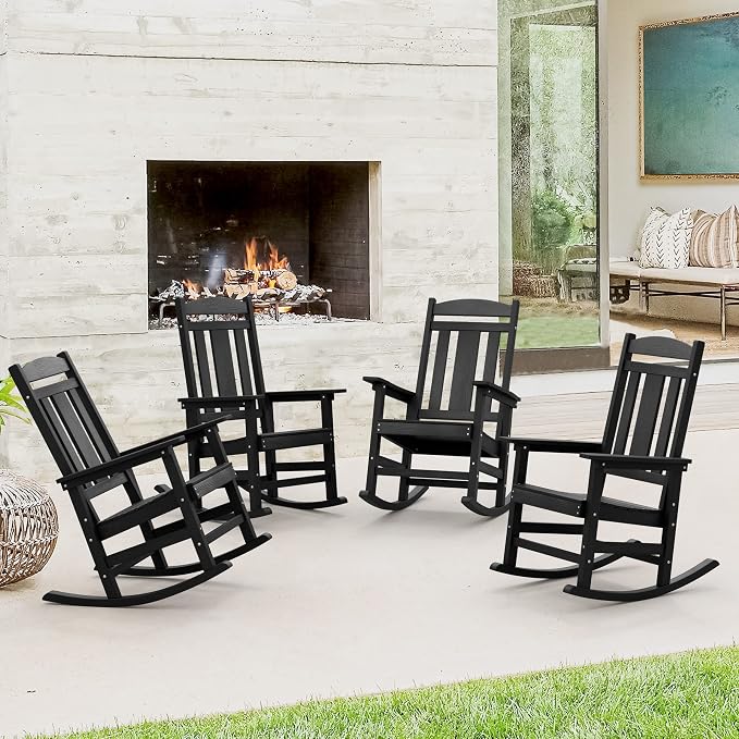 LUE BONA Outdoor Rocking Chairs Set of 4, Weather Resistant HDPS Poly Rocker by LUEBONA