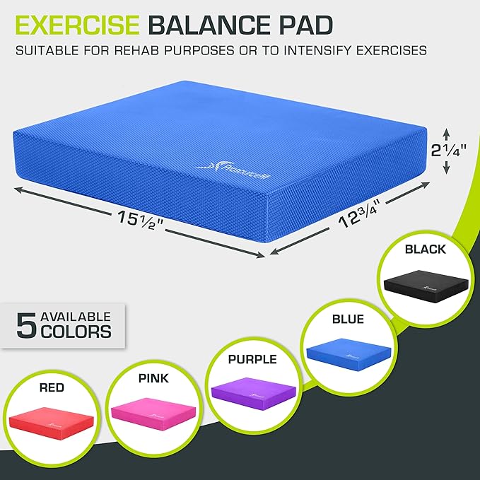 ProsourceFit Exercise Balance Pad – Non-Slip Cushioned Foam Mat & Knee Pad for Fitness and Stability Training, Yoga, Physical Therapy 15.5”x12.75”, Blue