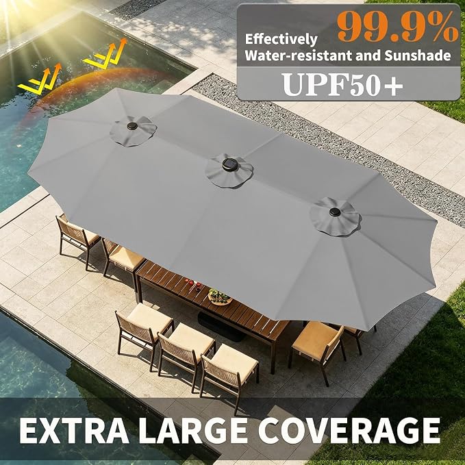 15ft Double-Sided Rectangle Patio Umbrella - Image 6