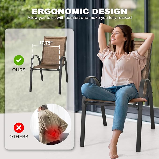 NUU GARDEN Patio Dining Chairs Set of 4, Outdoor Stackable Dining Chairs - Image 5