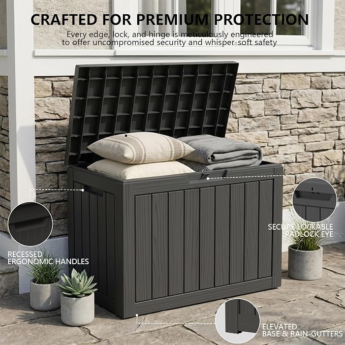 Outdoor Storage Box, 50 Gallon Waterproof Deck Box, Snap-Together Storage Bin - Image 3