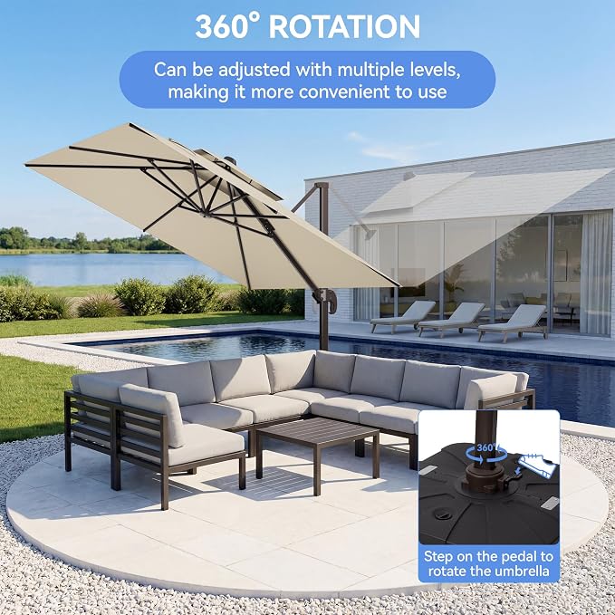 10x10FT Cantilever Outdoor Patio Umbrellas，Double Top Large Square Umbrella - Image 6