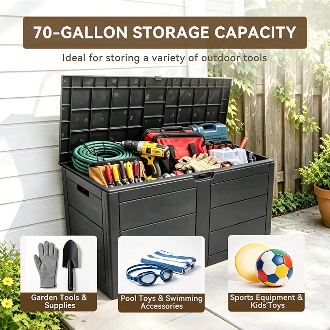 70 Gallon Deck Box, Outdoor Storage Box Waterproof, Patio Storage | Package - Image 6
