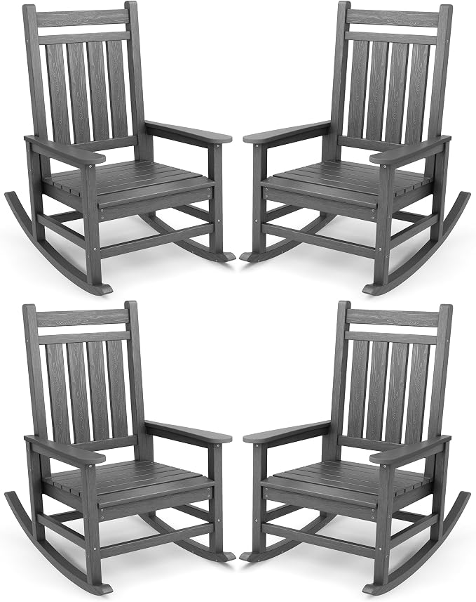 SERWALL Outdoor Rocking Chair Set of 4, HDPE Rocker by SERWALL