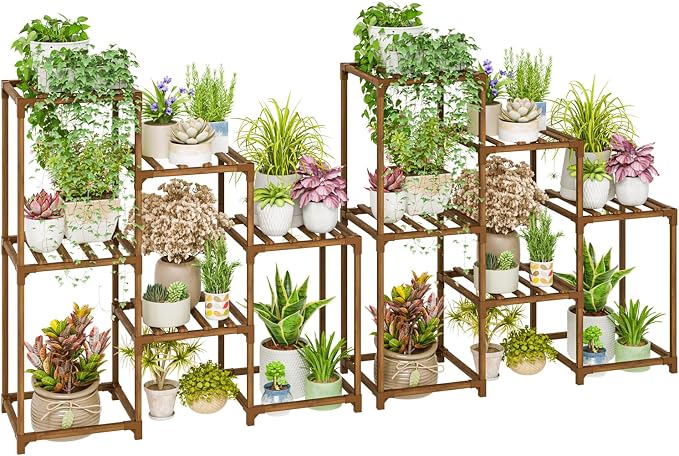 Bamworld 2 Sets of Package Plant Stands Indoor Wood Plant Shelf Outdoor | by Bamworld