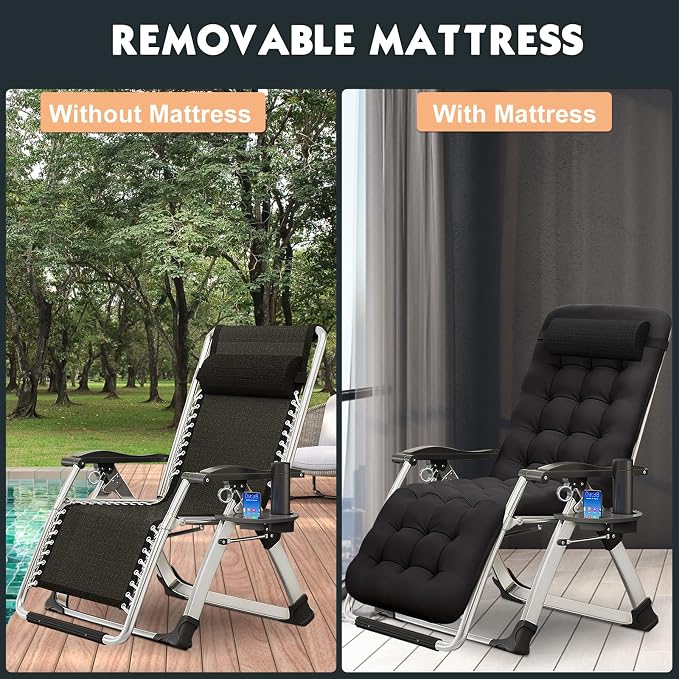 MOPHOTO Zero Gravity Chair, Outdoor Padded Lounge Chair - Image 3