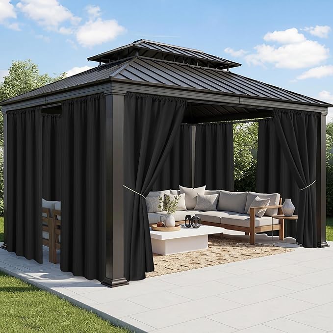 Black Outdoor Curtains for Patio Waterproof, 8 Panels, Rod Pocket | by RichSets