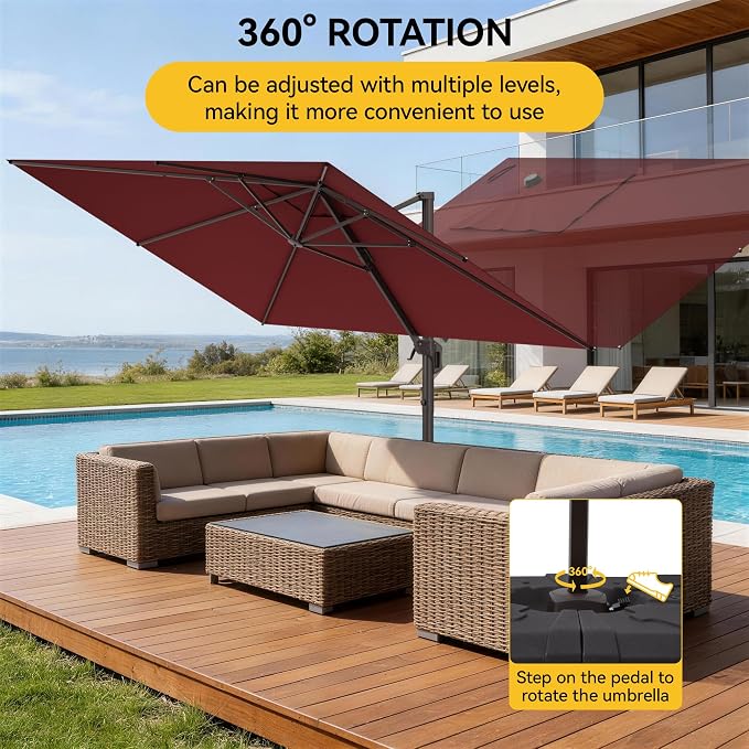 9x12 FT Cantilever Patio Umbrella, Large Rectangular Offset Outdoor Umbrella - Image 6