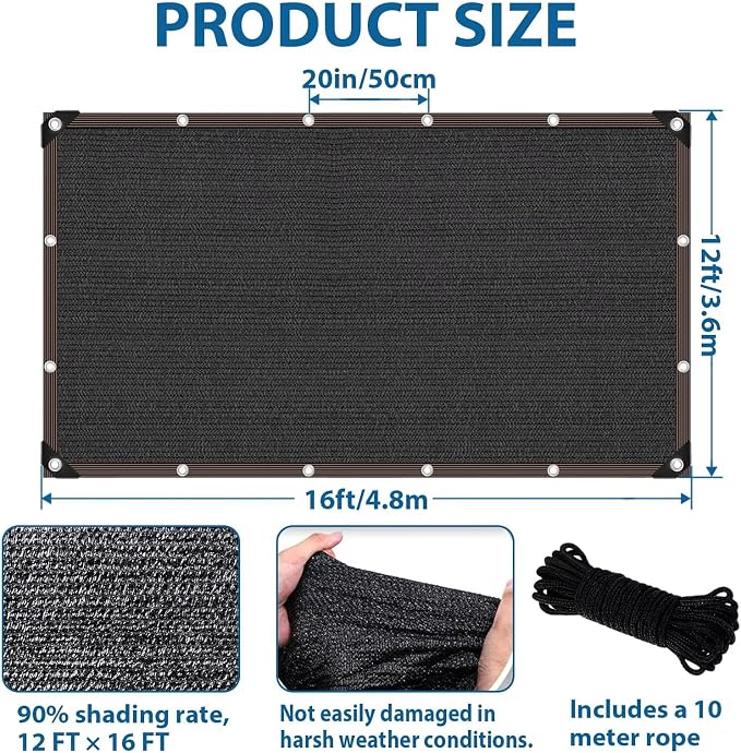 90% Shade Cloth, Dog Kennel Shade Cover, 12 x 16 FT Sturdy Durable Sunblock - Image 6