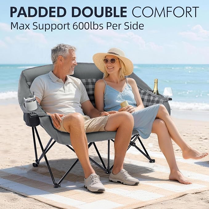 Double Camping Chair Loveseat -2 Person Oversized Padded Outdoor Camp Couch | - Image 2