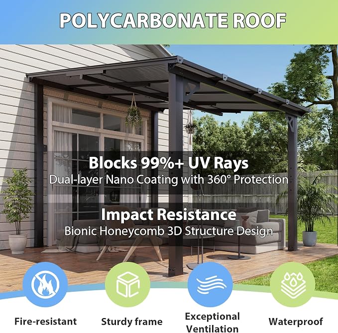 Aoxun 8’x10’ Gazebo with Aluminum Frame & Polycarbonate Panel, Outdoor Patio - Image 6