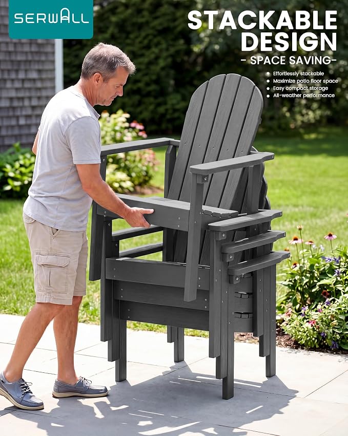 SERWALL HDPE Stackable Adirondack Chairs Set of 4, Space-Saving - Image 6