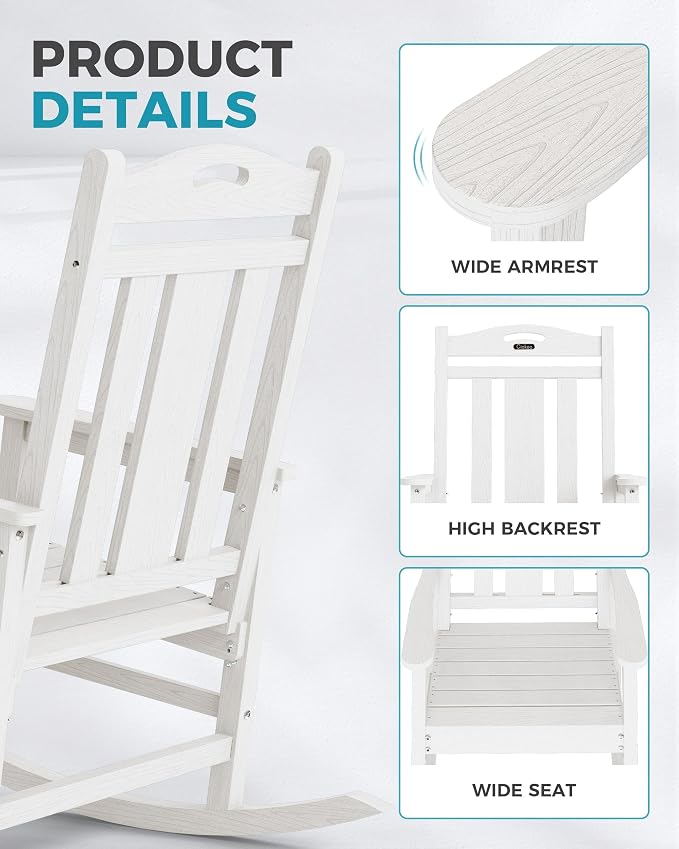 Oversized Outdoor Rocking Chair, High Back Patio Rocker - Image 6