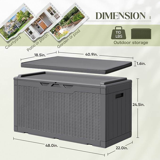 Greesum 100 Gallon Resin Deck Box Large Outdoor Storage - Image 7