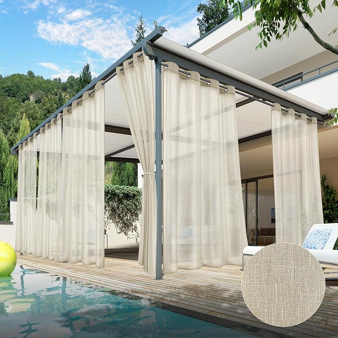 Semi Voile Beige Sheer Outdoor Curtains by HolidayIdeas