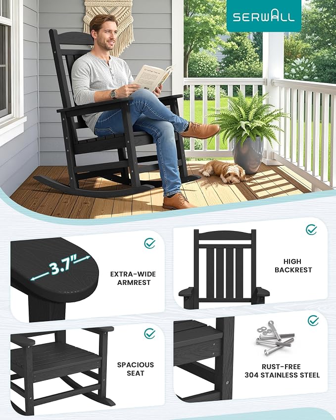 SERWALL Outdoor Rocking Chair Set of 2, Patio Rocking Chair, Porch Rocker - Image 7
