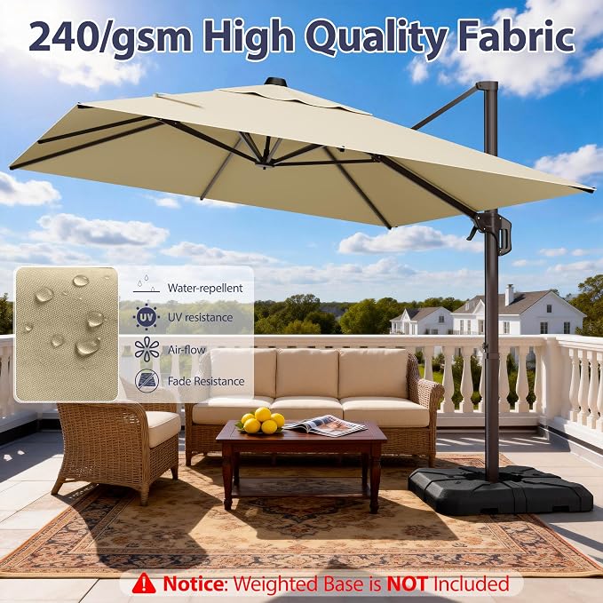 9' X 12' Rectangle Patio Umbrella Cantilever Outdoor Umbrella, 6-Level Tilt & - Image 5