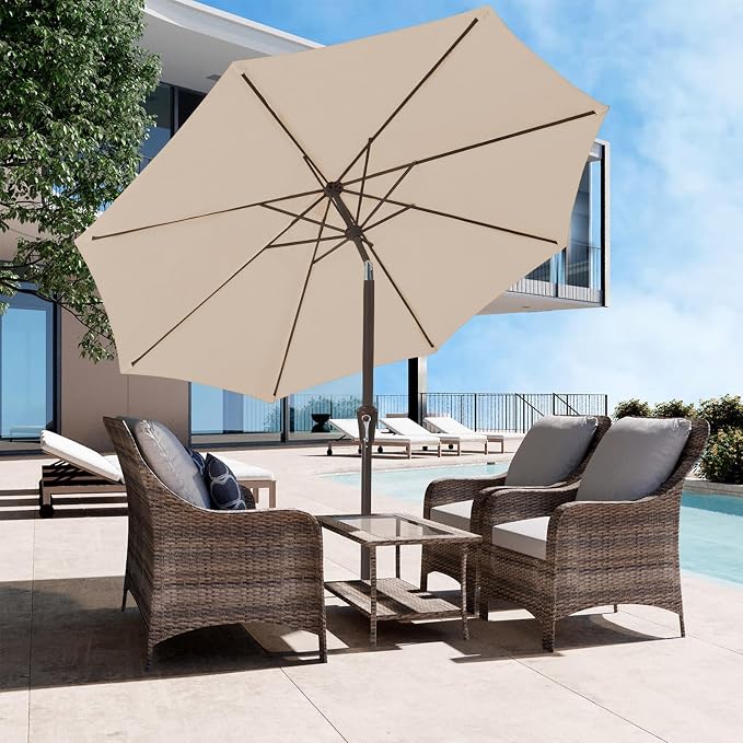 JEAREY 9FT Outdoor Patio Umbrella, Market Umbrella, Cream Beige | Outdoor Table - Image 5