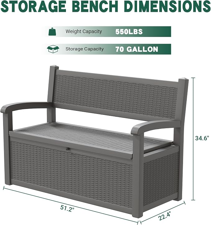80 Gallon Outdoor Storage Bench, Resin Outside Storage Box - Image 2