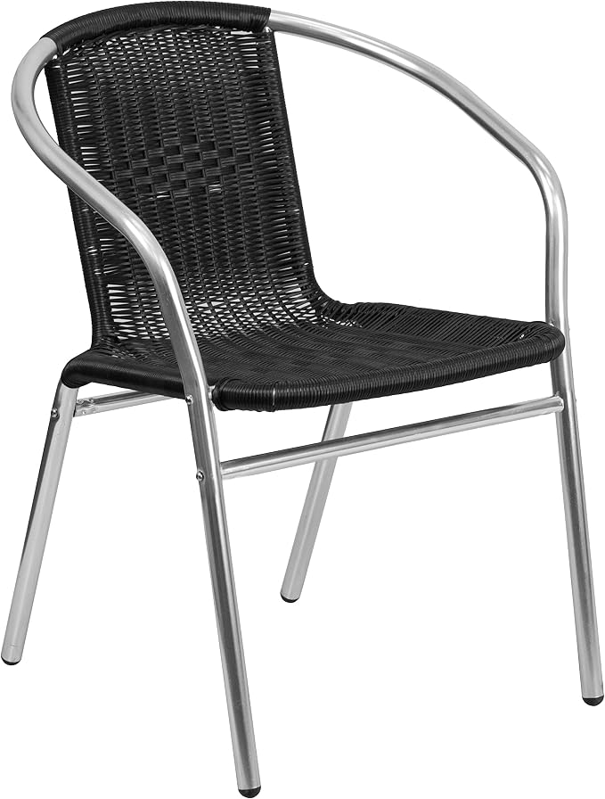 Emma + Oliver Aluminum and Black Rattan Indoor-Outdoor Stack Chair | Outdoor - Image 5