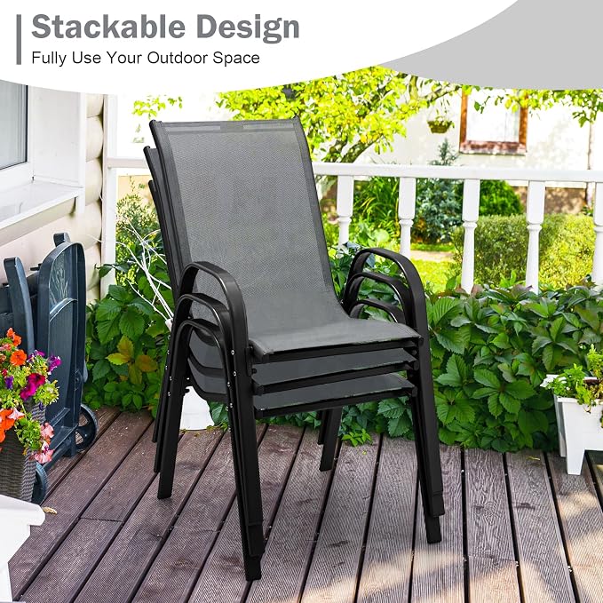 COSTWAY Patio Stackable Dining Chairs Set of 2 - Image 7