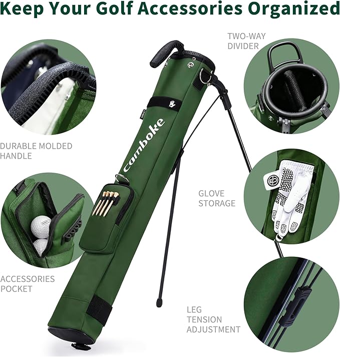 Lightweight Golf Stand Bag, Portable and Durable Golf Carry Bag with Padded Strap and Pocket, Sunday Bag for The Driving Range, 2-Way Divider Practice Bag for Men and Women