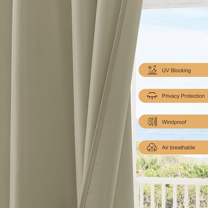 Outdoor Curtains for Patio Waterproof Rod Pocket 6 Pcs 54x84 Inch Taupe | - Image 4