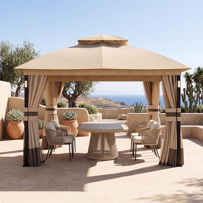 Patio Gazebo 10'x12' with LED Lights & Bluetooth Speaker, Heavy Duty Outdoor - Image 9