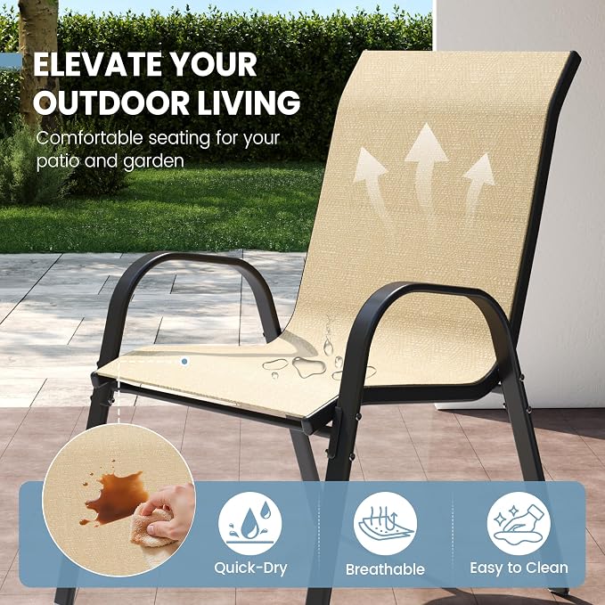 Patio Dining Chairs Set of 4, Stackable Dining Chairs, Breathable Fabric - Image 4