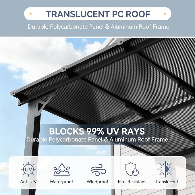 10x8 FT Lean to Gazebo Pergola, Outdoor Wall Mounted Gazebos - Image 4