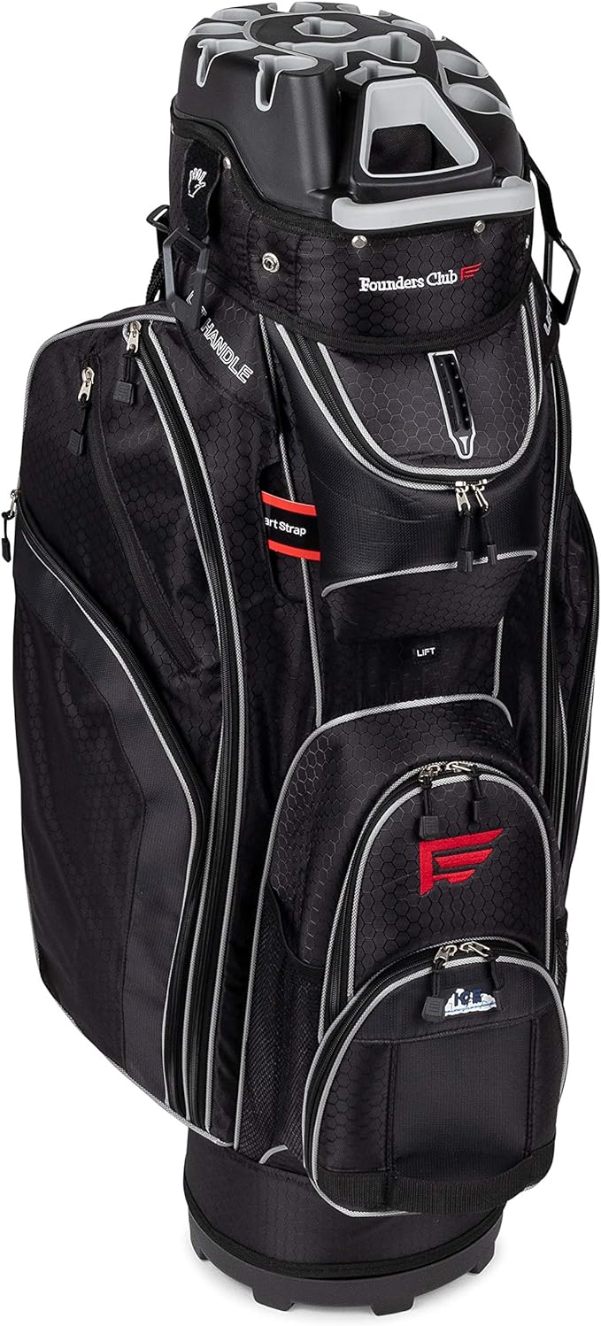 Founders Club 3rd Generation Club Lock Organizer Golf Cart Bag with 14 Way Anti Rattle Divider Top- Free Snap On Rain Hood-Full Length Dividers