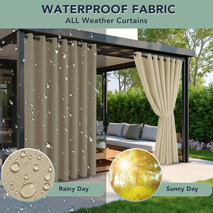 Outdoor Curtains for Patio Waterproof, 6 Drape Panels, Sun Shades | Privacy & - Image 2