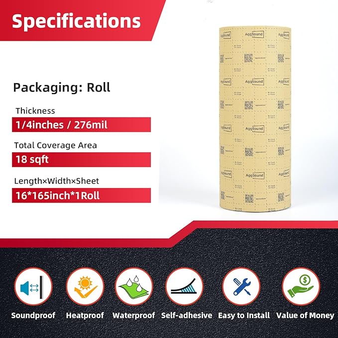 Sound Deadening Mat 1/4inch(7 mm) 18sqft - Closed Cell Foam Car Sound Deadening Material - Self-Adhesive Hood Insulation Heat Shield Auto Sound Dampening