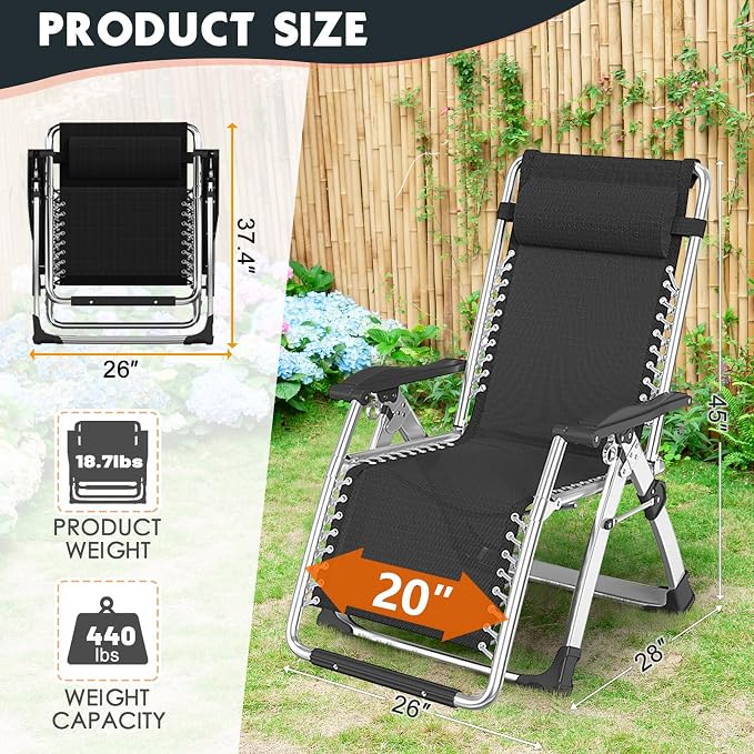 MOPHOTO Zero Gravity Chair, Outdoor Padded Lounge Chair - Image 3