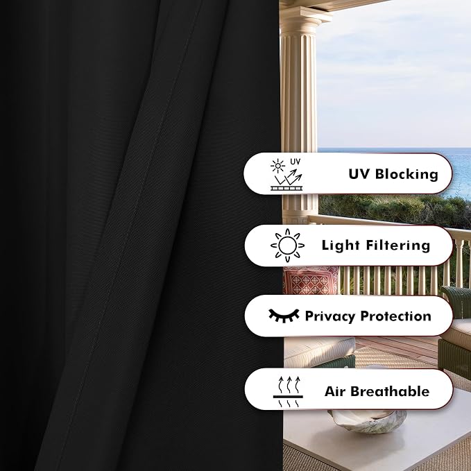 BONZER Outdoor Curtains for Patio Waterproof Thick Privacy Wide | Grommet Light - Image 4