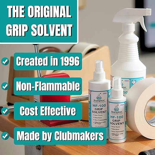 Brampton Premium Golf Grip Kit for Golf Club Regripping - 15 Premium 2"x10" Golf Grip Tape Strips, Rubber Vise Clamp, & 4 oz HF-100 Non-Toxic, Non-Flammable, Odorless Golf Club Grip Solvent